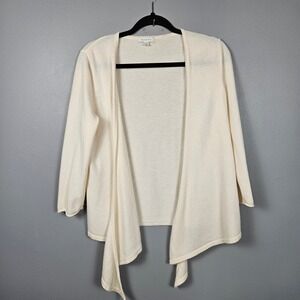 Garnet Hill Womens Large 100% Cashmere Cardigan Open Front Draped Ivory Cream